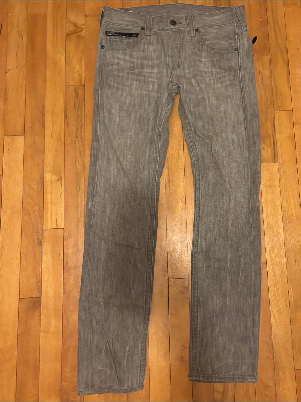 True Religion Men's Grey denim, zippers instead of flaps